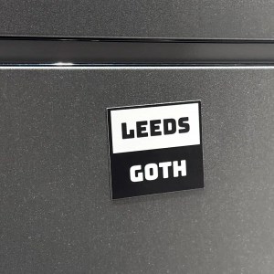 Leeds Goth fridge magnet in black and white.