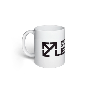 Leeds Motorway City of the Seventies white mug with black print.