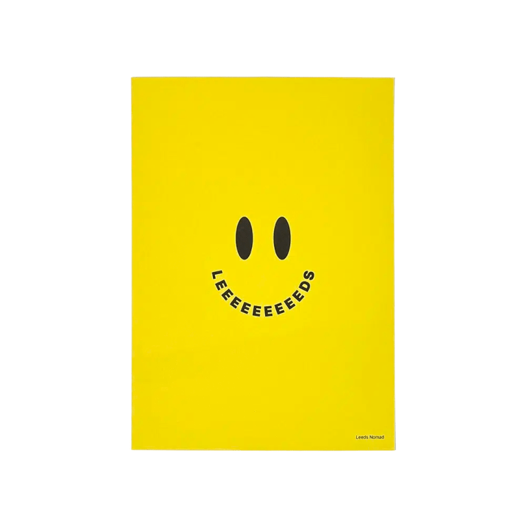 Acid House smiley A4 print with the word LEEEEEEEEEDS as its mouth.
